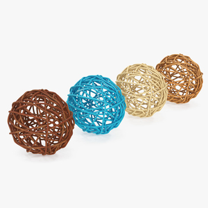 3D model Decorative Multicolor Wicker Rattan Balls Set