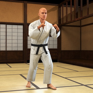 3D Karate Practitioner in Gi with Black Belt Rigged model