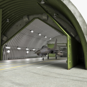 Hardened Aircraft Shelter with Fighter Jet Inside 3D model