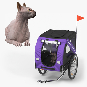 3D Bicycle Pet Trailer Violet with Sphynx model