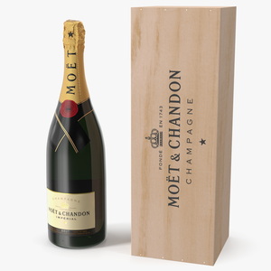 3D Champagne Moet and Chandon Brut Imperial with Wooden Box