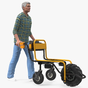 3D model Elderly Man Motorized Electric Wheelbarrow Frame Rigged