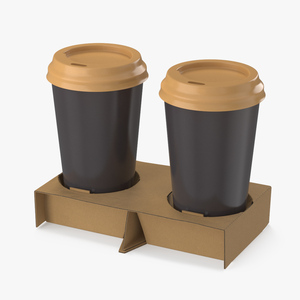 3D model Cardboard Carrier with 2 Coffee Cup