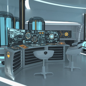 Futuristic Command Center Console with Chair 3D model