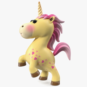 3D model Yellow Cartoon Unicorn Jumping Pose