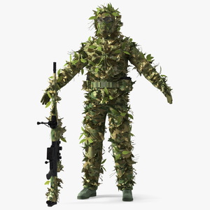 3D Sniper in Leaf Ghillie Suit Rigged for Cinema 4D model