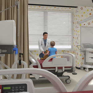 3D Large Pediatric Hospital Ward with People