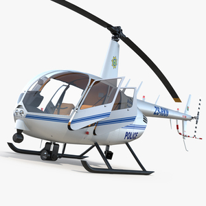 Police Helicopter Robinson R44 Rigged 3D