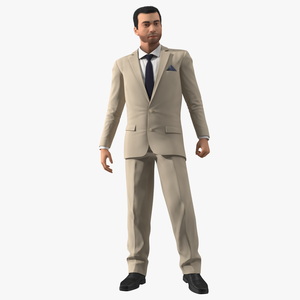 Formal Businessman in Beige Suit Rigged 3D model