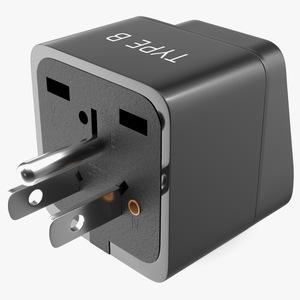 Type B Travel Plug Adapter Black 3D