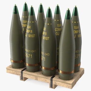 Artillery Shells 155mm on Wooden Pallet 3D model