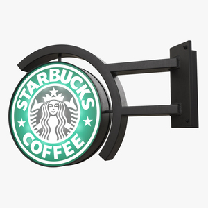 3D Corner Starbucks Signage Wall Mounted Light On