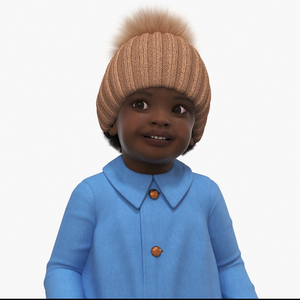 3D model Black Toddler Girl Light Skin Autumn Style Standing Fur