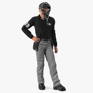 Baseball Umpire with Protective Mask and Cap Standing Pose Fur 3D