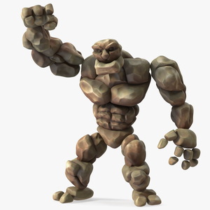 3D Cartoon Character Brown Stone Golem Happy Pose