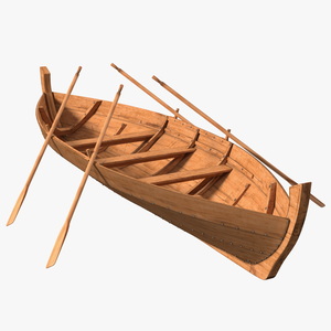 Wooden Boat with Paddles 3D model