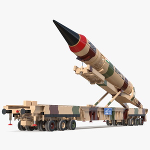 3D Indian Ballistic Missile Agni III with Trailer Rigged model