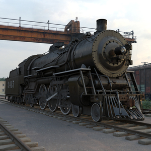Vintage Steam Locomotive and Tender Rigged 3D