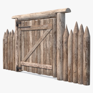 3D Village Gate with Fence model