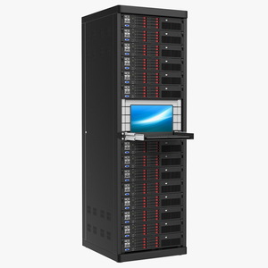 3D model Full Server Rack with Laptop on Sliding Rack Shelf