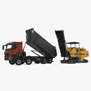 3D Road Milling Machine Loads Milled Asphalt into the Dump Truck Rigged model