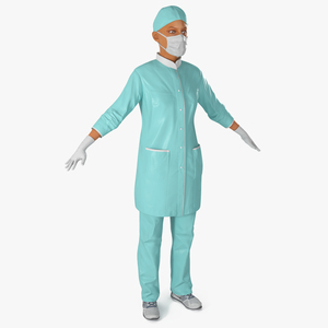 3D model Female Surgeon In Surgical Wear Fur