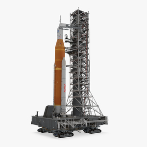 Space Launch System with Crawler Transporter and Launch Pad 3D model