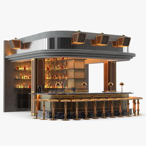 Circular Bar Counter with Stools and Shelves 3D model