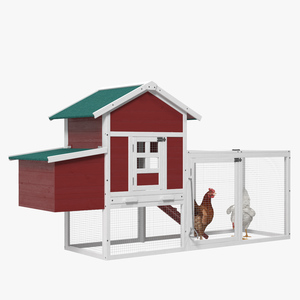 3D Red Small Chicken Coop with Chickens