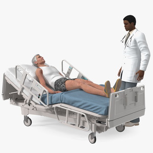 3D Patient on Hospital Bed 2 and Doctor Rigged model