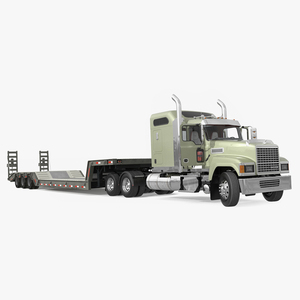 Mack CHU613 Truck with Flatbed Semi Trailer Rigged for Cinema 4D 3D model