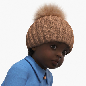 3D model African Baby Girl Light Skin Outdoor Style Crawling Fur