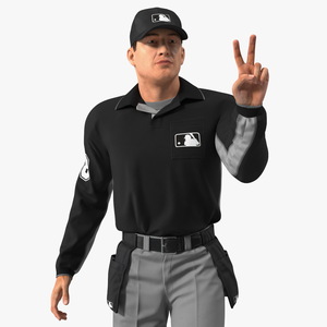 3D Baseball Umpire in Cap Showing Points Fur