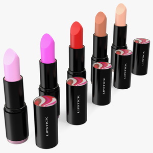 Round Lipsticks 5 Color Open Set 3D