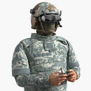 3D model FPV Drone Military Operator in Digital Camouflage Fur Rigged