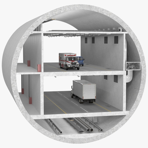 3D model Two Level Tunnel Cross Section with Cars