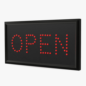 3D Rectangle Open Red LED Sign for Business Display ON
