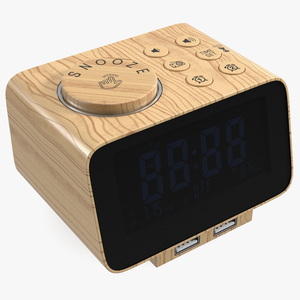 Digital Alarm Clock Wooden with LED Display Off 3D