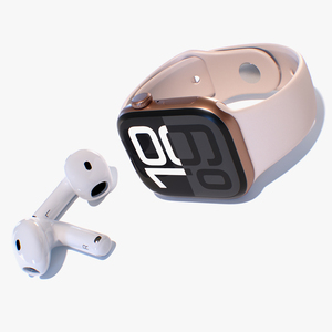 3D Apple Watch 10 Rose Gold and AirPods 4 model