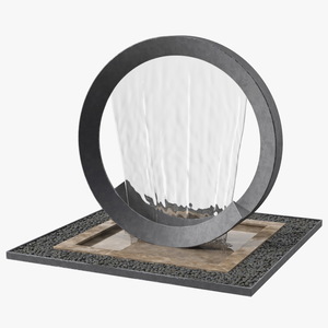 Modern Round Fountain with Black Pebble 3D model