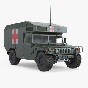 Maxi Ambulance Military Car HMMWV m997 Green 3D model