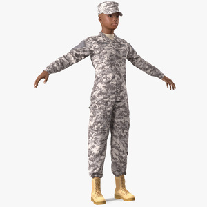 3D Black Female Soldier ACU Rigged