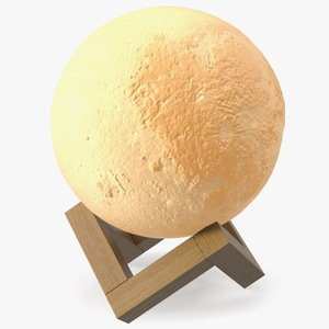 Decorative Moon Lamp on Wooden Stand Yellow Light On 3D