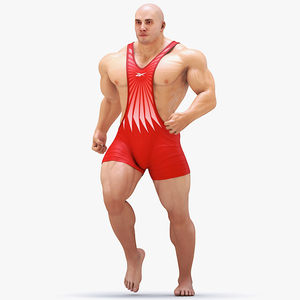 3D Muscular Male Running Pose in Reebok Red Singlet model