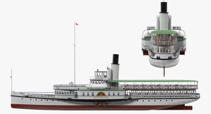 3D Steam Paddle Ship Stadt Rapperswil Rigged