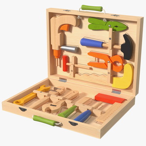 3D model Wood Tool Box with Colorful Wooden Tools