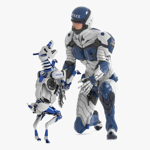 3D Sci Fi Cop with Robotic Dog Rigged for Cinema 4D model