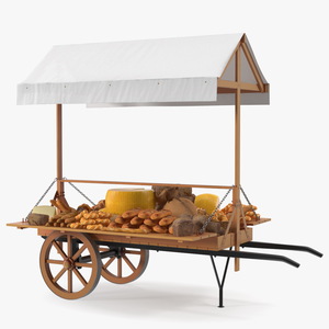 3D Market Stall Cart with Goods model