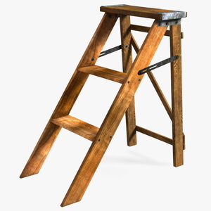 3D Vintage Wooden Step Ladder