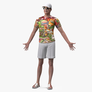 Asian Man Summer Outfits Smiling Pose 3D